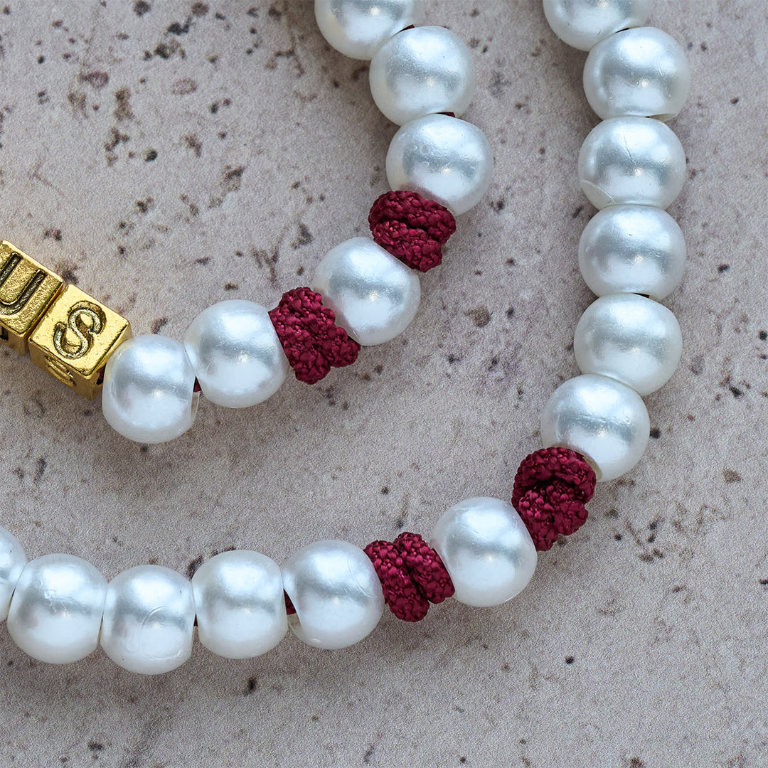 Christianartworkshop Graceful White Custom Rosary with Burgundy Paracord & Personalized JESUS Letters - image 8
