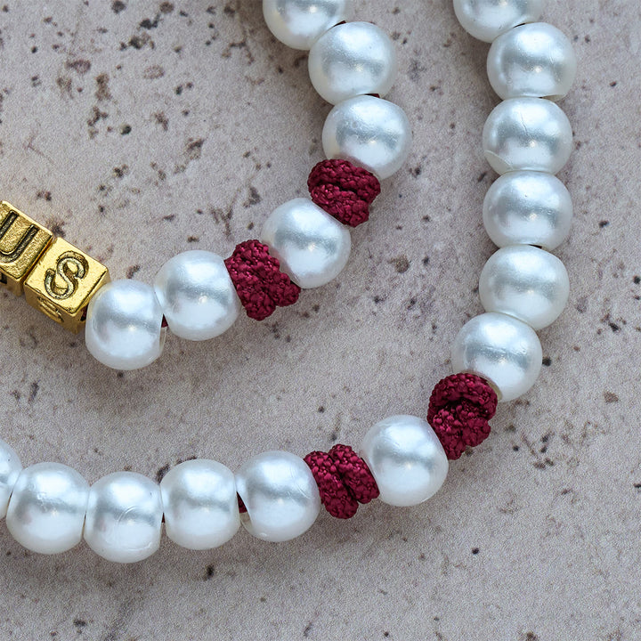 Christianartworkshop Graceful White Custom Rosary with Burgundy Paracord & Personalized JESUS Letters - image 8