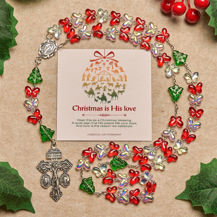Christianartworkshop Christmas Gift: Blessed Christmas Tree Rosary with Crystal Butterfly Beads - Christmas is His Love - image 2