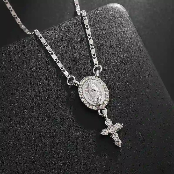 Christianartworkshop Our Lady & Cross Pendant Necklace: Divine Devotion & Timeless Elegance - Silver - image 2