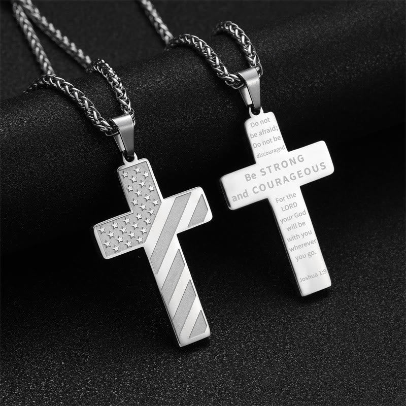 Christianartworkshop Tri-Color Cross Necklace with American Flag & Scripture: A Patriotic Expression - Silver - Joshua 1:9 - image 15