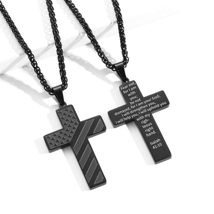 Christianartworkshop Tri-Color Cross Necklace with American Flag & Scripture: A Patriotic Expression - Black - I Am A Child Of God - image 3