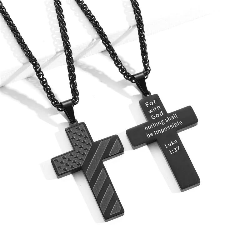 Christianartworkshop Tri-Color Cross Necklace with American Flag & Scripture: A Patriotic Expression - Black - Luke 1:37 - image 7
