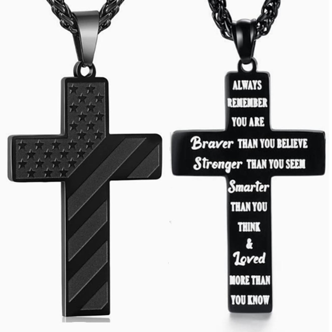 Christianartworkshop Tri-Color Cross Necklace with American Flag & Scripture: A Patriotic Expression - Black - Always Remember-2 - image 12