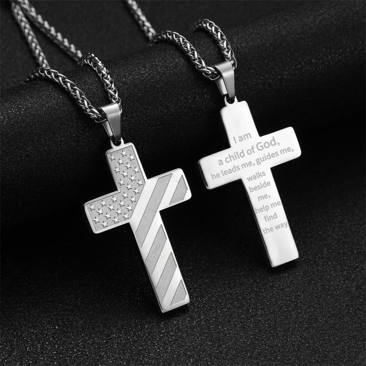Christianartworkshop Tri-Color Cross Necklace with American Flag & Scripture: A Patriotic Expression - Silver - I Am A Child Of God - image 18