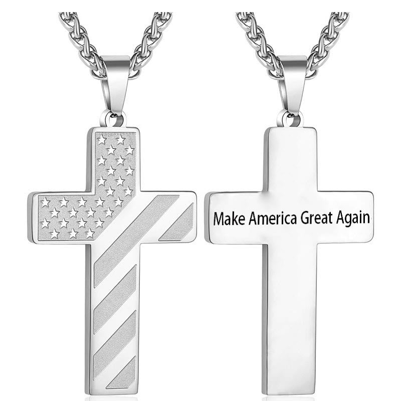 Christianartworkshop Tri-Color Cross Necklace with American Flag & Scripture: A Patriotic Expression - Silver - Make America Better Again - image 26