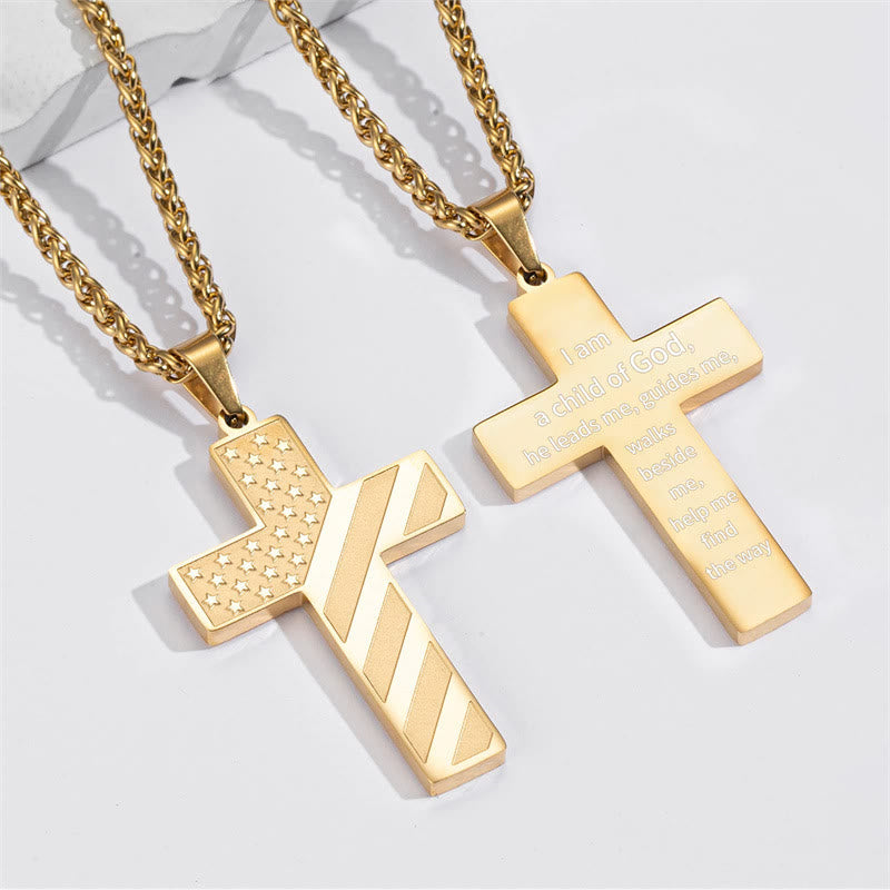 Christianartworkshop Tri-Color Cross Necklace with American Flag & Scripture: A Patriotic Expression - Golden - I Am A Child Of God - image 30