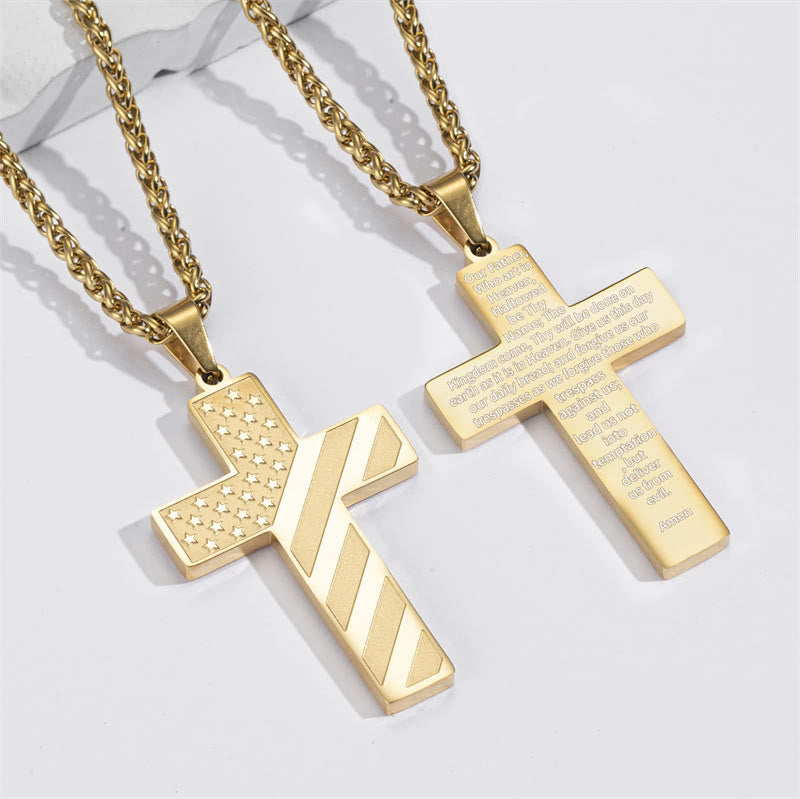 Christianartworkshop Tri-Color Cross Necklace with American Flag & Scripture: A Patriotic Expression - Golden - Amen - image 33