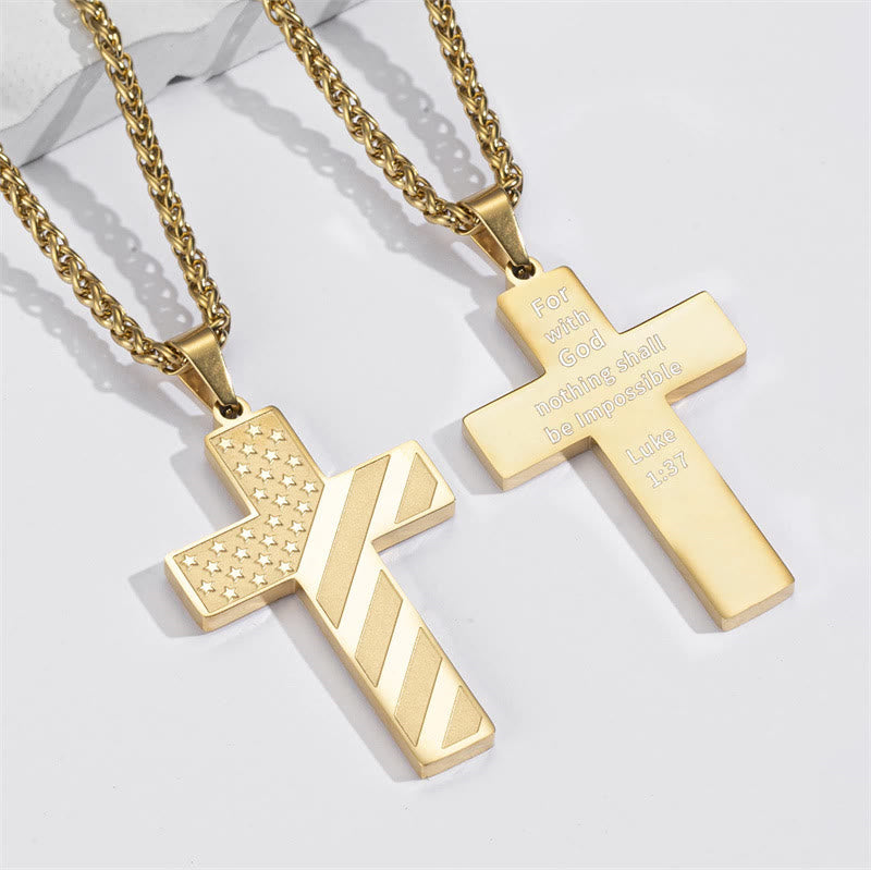 Christianartworkshop Tri-Color Cross Necklace with American Flag & Scripture: A Patriotic Expression - Golden - Luke 1:37 - image 34