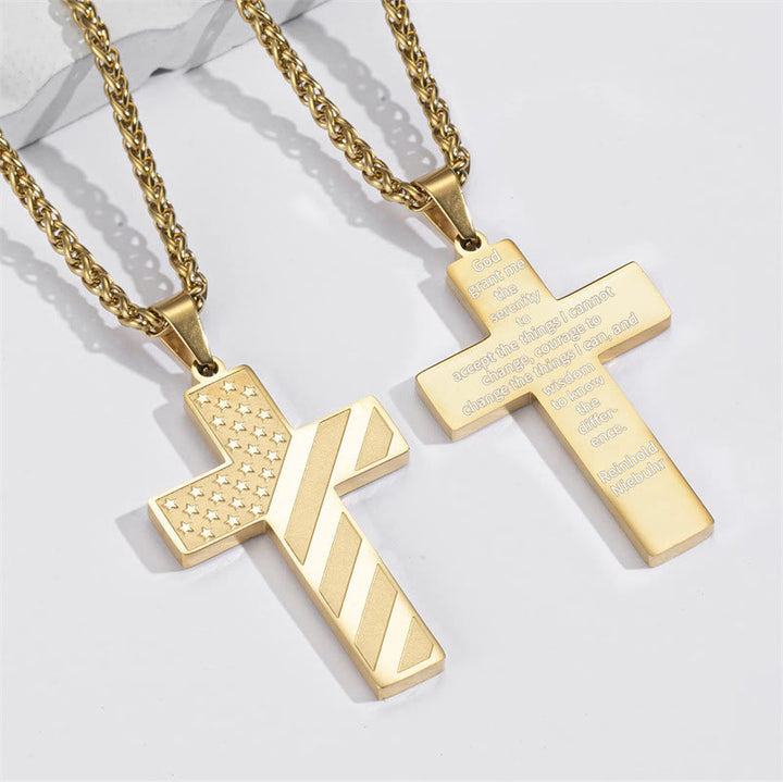 Christianartworkshop Tri-Color Cross Necklace with American Flag & Scripture: A Patriotic Expression - Golden - God - image 36