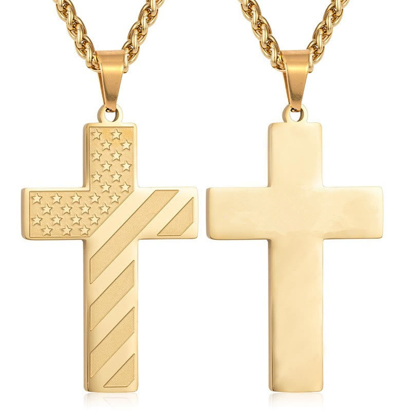 Christianartworkshop Tri-Color Cross Necklace with American Flag & Scripture: A Patriotic Expression - Golden - No Words - image 37
