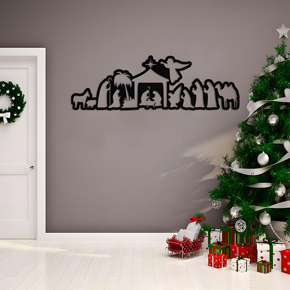 Christianartworkshop Nativity Scene Metal Wall Decor: Christmas Faith & Sacred Storytelling - Black - 11.81''*3.7''/30*9.5cm - image 0