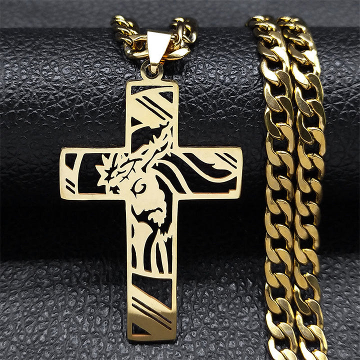 Christianartworkshop Crown of Thorns Cross Necklace: Sacred Symbolism & Bold Style - Golden - image 0