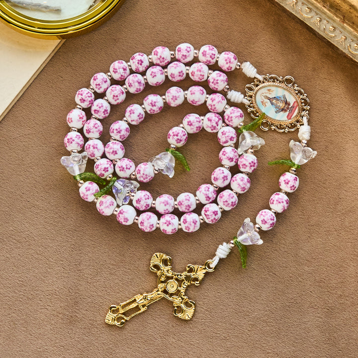 Christianartworkshop Porcelain Rosary with Lily Details: Devotion in Bloom & Spiritual Nourishment - image 6