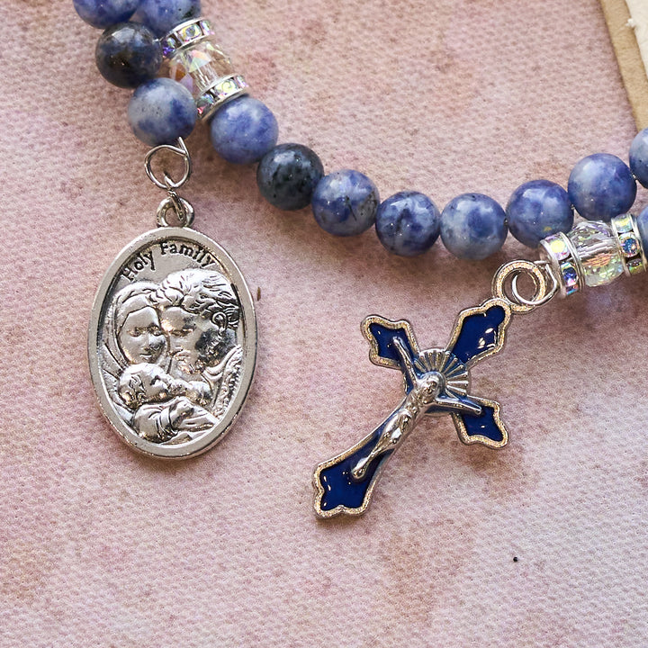 Christianartworkshop Blue Stone with Holy Family Memory Wire Rosary Bracelet - image 6