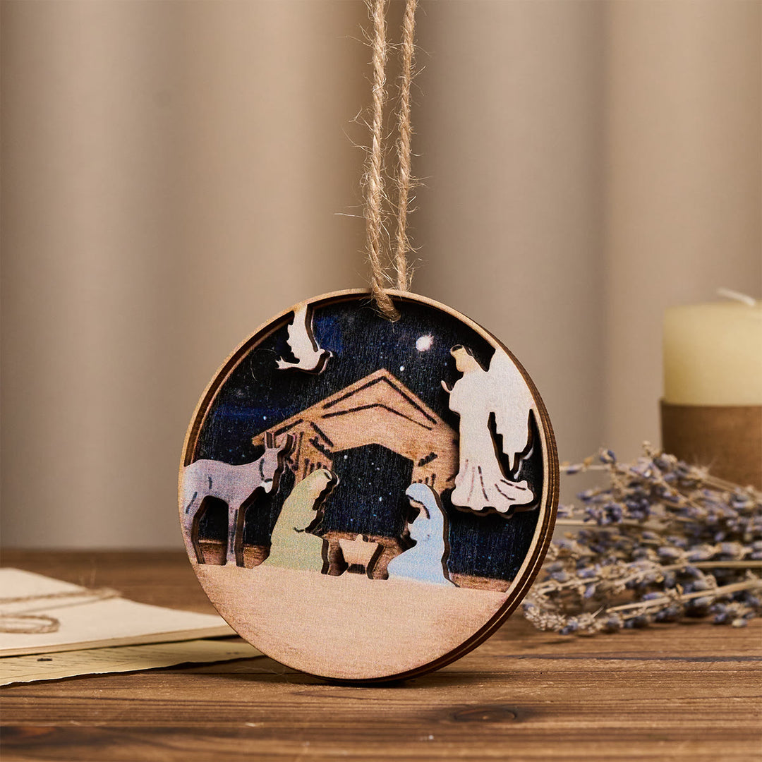 Christianartworkshop 3D Wood Nativity Scene with Angel & Animal Hanging Ornaments - image 2