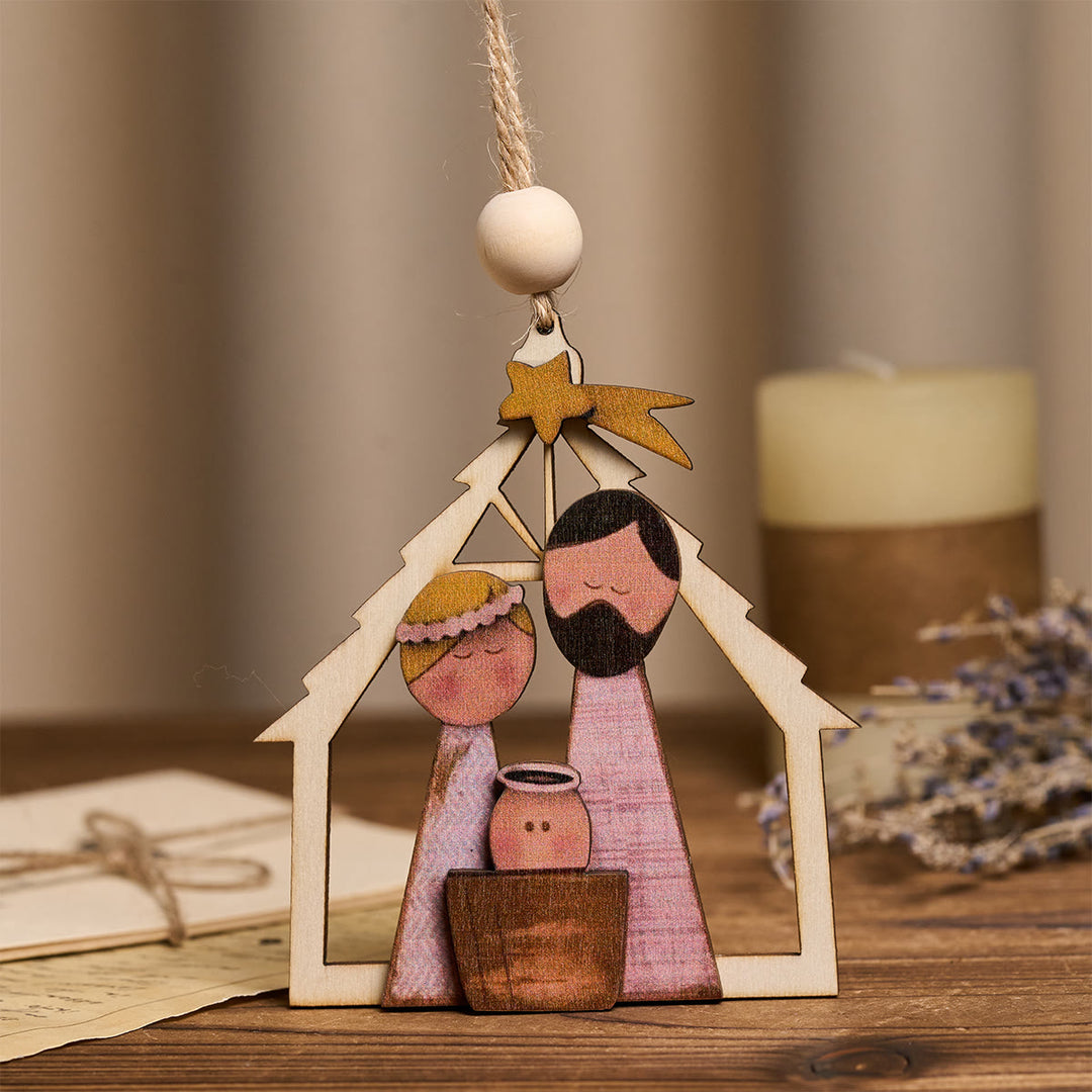 Christianartworkshop 3D Wood Holy Family Hanging Ornaments: Faith & Whimsical Christmas Spirit - image 1