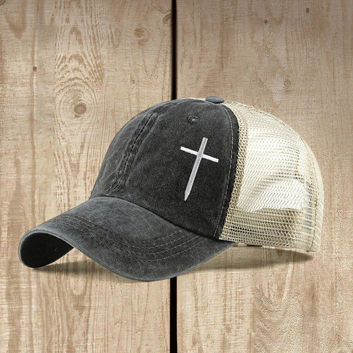 Christianartworkshop Cross Embroidered Trucker Cap: Faith - Filled Style & Spiritual Statement - Black - image 0