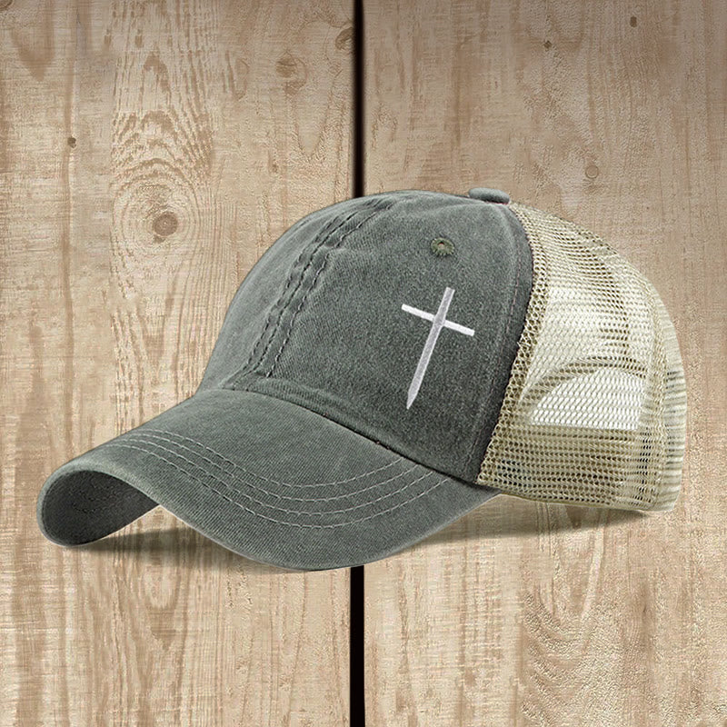 Christianartworkshop Cross Embroidered Trucker Cap: Faith - Filled Style & Spiritual Statement - Army Green - image 5
