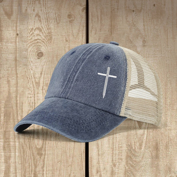 Christianartworkshop Cross Embroidered Trucker Cap: Faith - Filled Style & Spiritual Statement - Navy Blue - image 7
