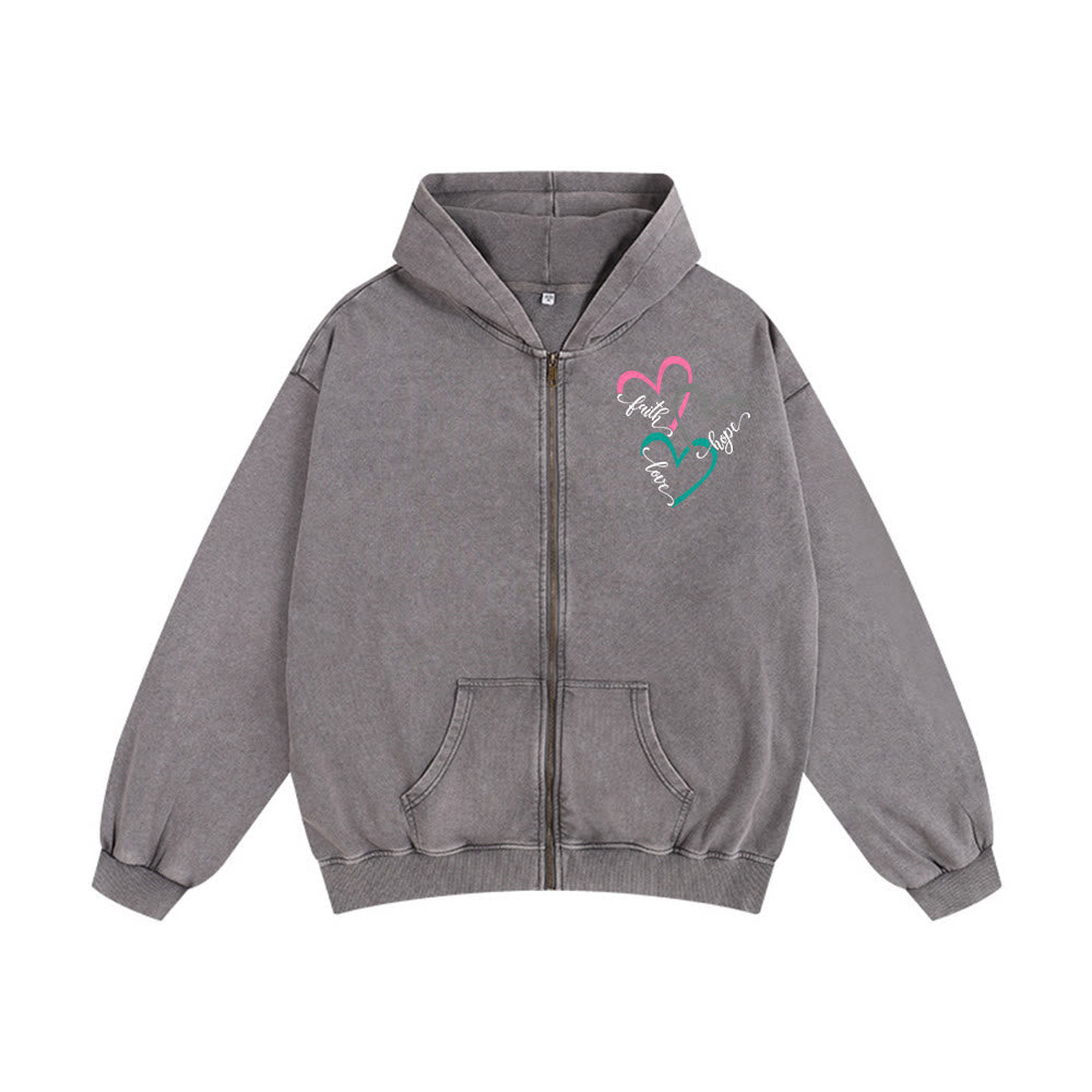 Christianartworkshop Triple Heart Faith-Inspired Hooded Jacket: Daily Wear for Devotion - Grey - 2XL - image 7