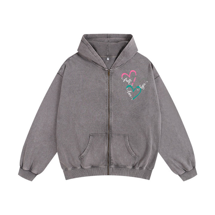 Christianartworkshop Triple Heart Faith-Inspired Hooded Jacket: Daily Wear for Devotion - Grey - 2XL - image 7