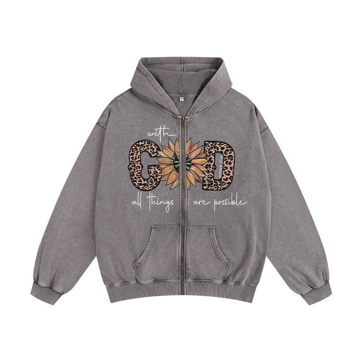 Christianartworkshop GOD-Inspired Sunflower Graphic Hooded Jacket: Daily Faith Reminder - Grey - 2XL - image 7