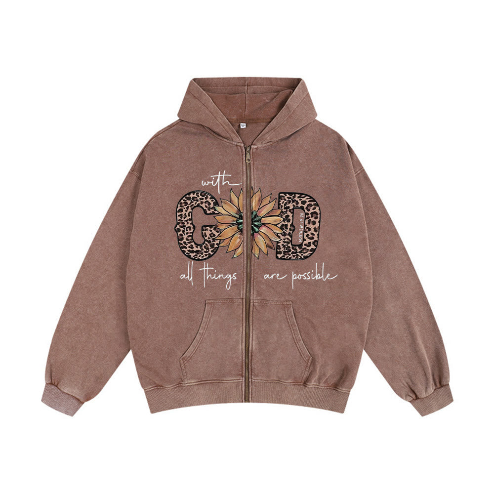 Christianartworkshop GOD-Inspired Sunflower Graphic Hooded Jacket: Daily Faith Reminder - Coffee - 2XL - image 10