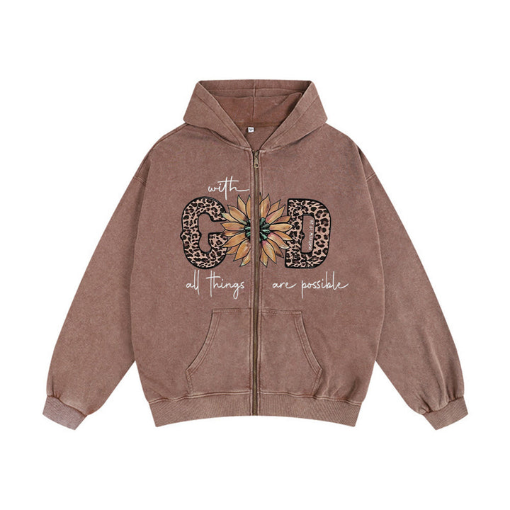 Christianartworkshop GOD-Inspired Sunflower Graphic Hooded Jacket: Daily Faith Reminder - Coffee - 2XL - image 10