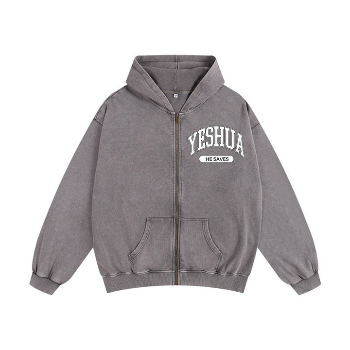 Christianartworkshop YESHUA He Saves Graphic Hooded Jacket: Blend of Faith & Casual Fashion - Grey - 2XL - image 10