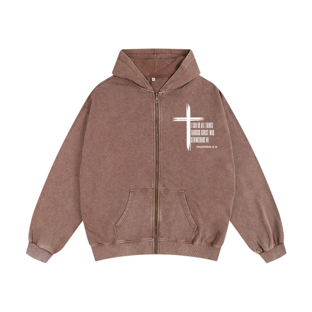 Christianartworkshop Philippians 4:13 Cross Hooded Jacket: Biblical Inspiration in Casual Wear - Coffee - 2XL - image 4