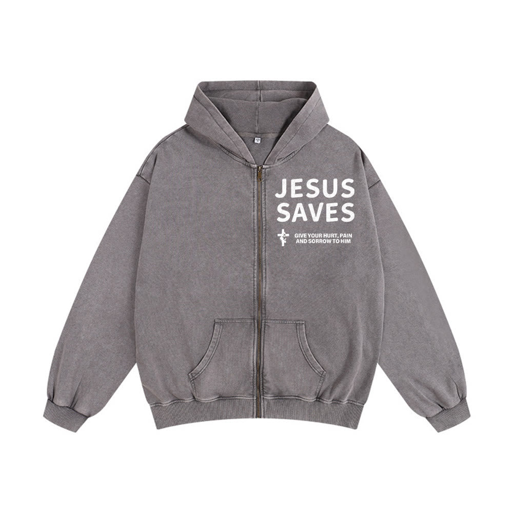 Christianartworkshop Jesus Saves Devotion Hooded Jacket: Express Faith in Daily Life with Ease - Grey - 2XL - image 7