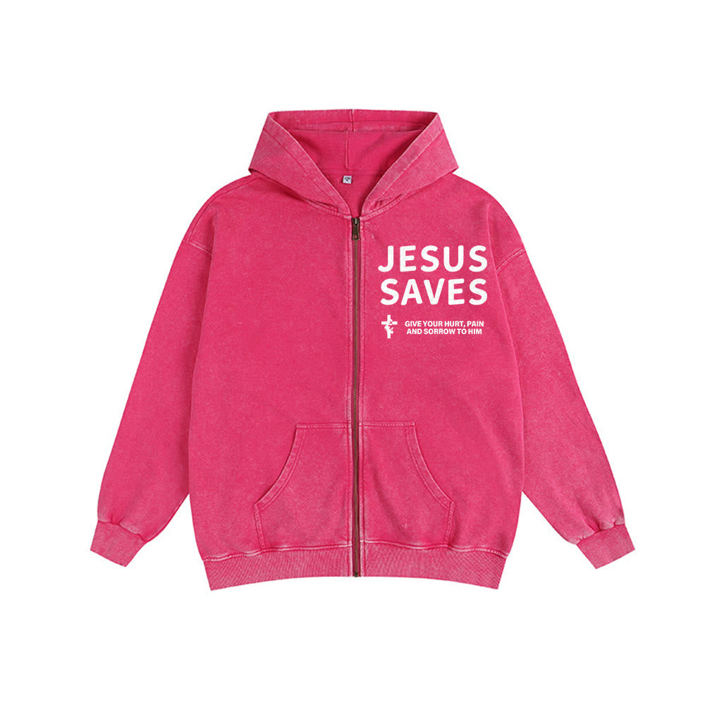 Christianartworkshop Jesus Saves Devotion Hooded Jacket: Express Faith in Daily Life with Ease - Rose - 2XL - image 13