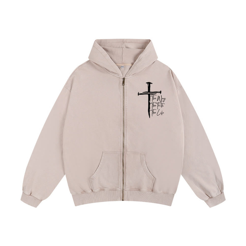 Christianartworkshop Faith Path Cross Hooded Jacket: The Way The Truth The Life in Casual Wear - Apricot - 2XL - image 0