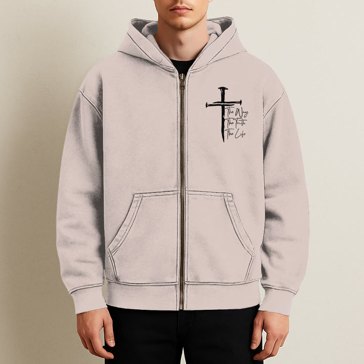 Christianartworkshop Faith Path Cross Hooded Jacket: The Way The Truth The Life in Casual Wear - image 1