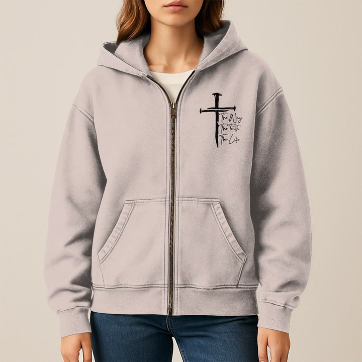 Christianartworkshop Faith Path Cross Hooded Jacket: The Way The Truth The Life in Casual Wear - image 2