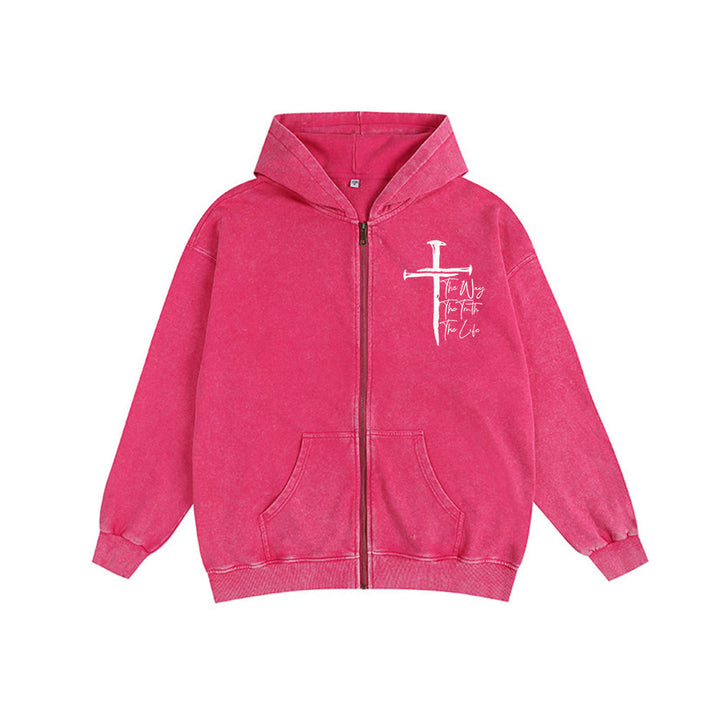 Christianartworkshop Faith Path Cross Hooded Jacket: The Way The Truth The Life in Casual Wear - Rose - 2XL - image 7