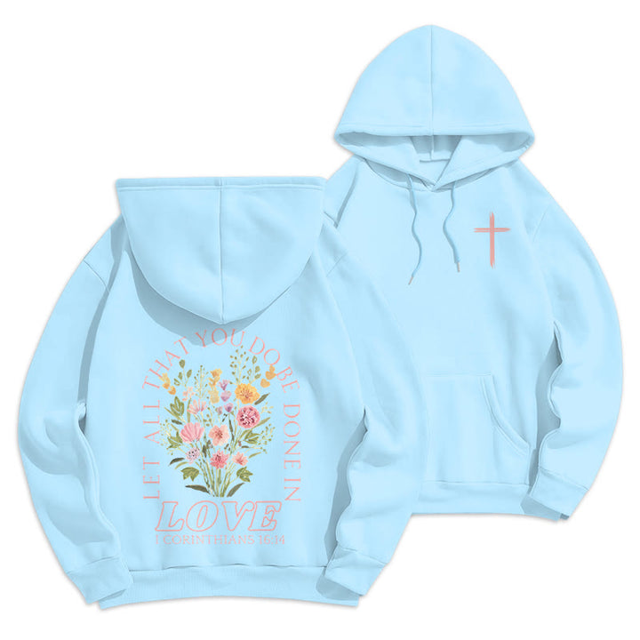 Christianartworkshop Do All In Love Scripture Floral Fleece Lined Polyester Hoodie - Blue - 2XL - image 15