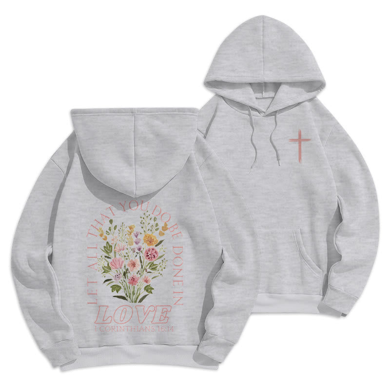 Christianartworkshop Do All In Love Scripture Floral Fleece Lined Polyester Hoodie - Grey - 2XL - image 9