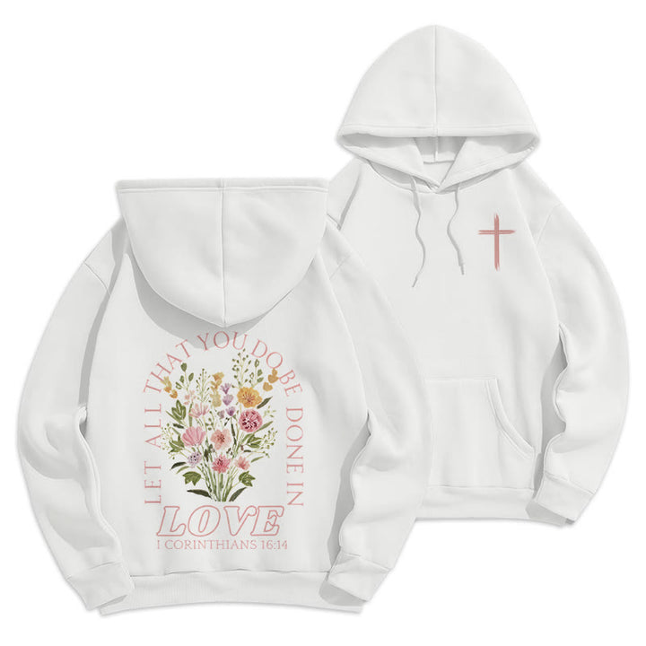 Christianartworkshop Do All In Love Scripture Floral Fleece Lined Polyester Hoodie - White - 2XL - image 7