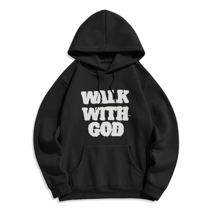 Christianartworkshop Walk With God Mission Fleece Lined Polyester Hoodie - Black - 2XL - image 5