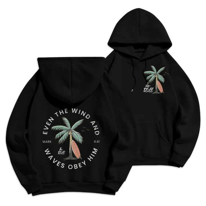 Christianartworkshop Scripture & Coastal Be Still Fleece Lined Polyester Hoodie - Black - 2XL - image 0