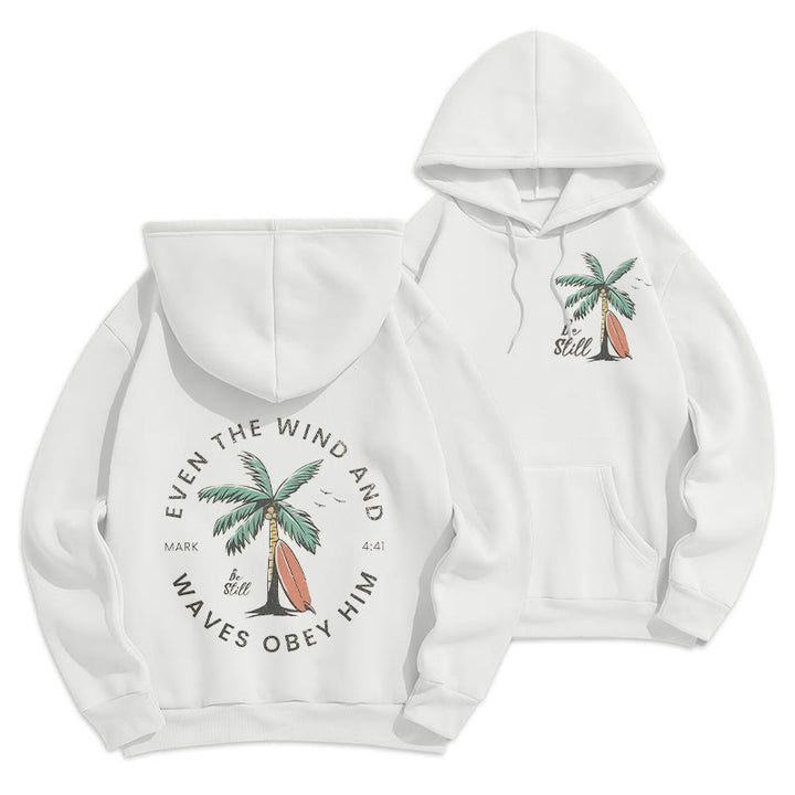 Christianartworkshop Scripture & Coastal Be Still Fleece Lined Polyester Hoodie - White - 2XL - image 3