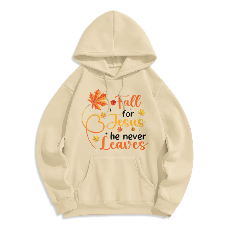 Christianartworkshop Fall For Jesus He Never Leaves Autumn Faith Fleece Lined Polyester Hoodie - Beige - 2XL - image 2