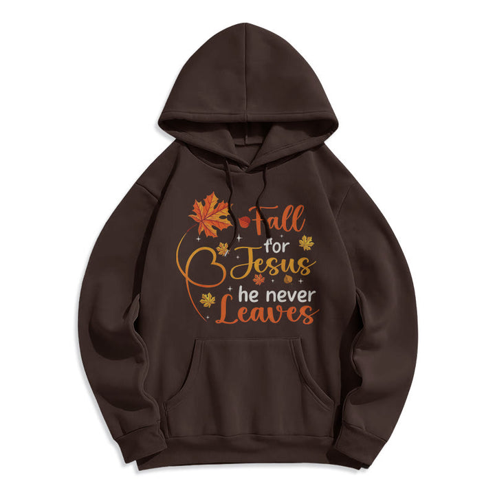 Christianartworkshop Fall For Jesus He Never Leaves Autumn Faith Fleece Lined Polyester Hoodie - Brown - 2XL - image 8