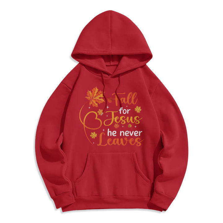 Christianartworkshop Fall For Jesus He Never Leaves Autumn Faith Fleece Lined Polyester Hoodie - Red - 2XL - image 6