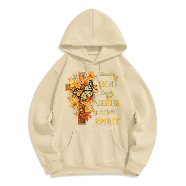 Christianartworkshop Blessed by God Mission Fleece Lined Polyester Hoodie - Beige - 2XL - image 3