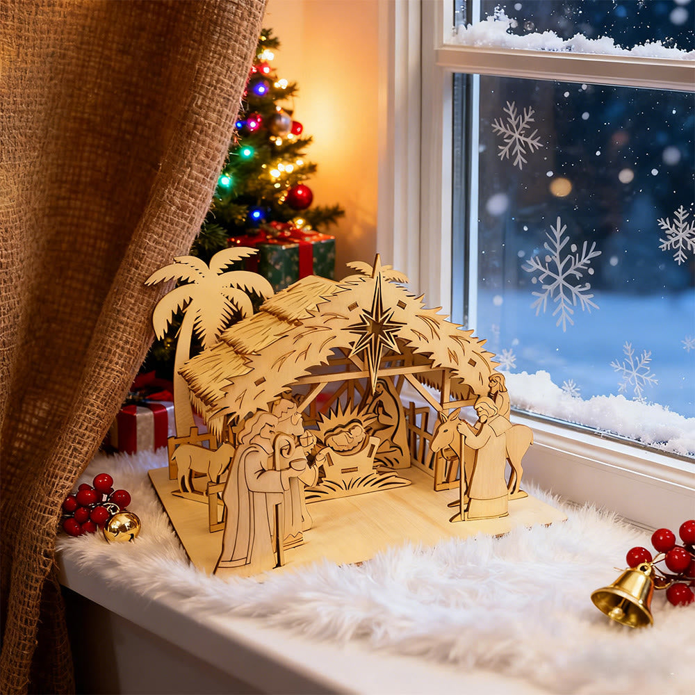 Christianartworkshop Wooden House Nativity Ornament: Sacred Story & Festive Reverence - image 1