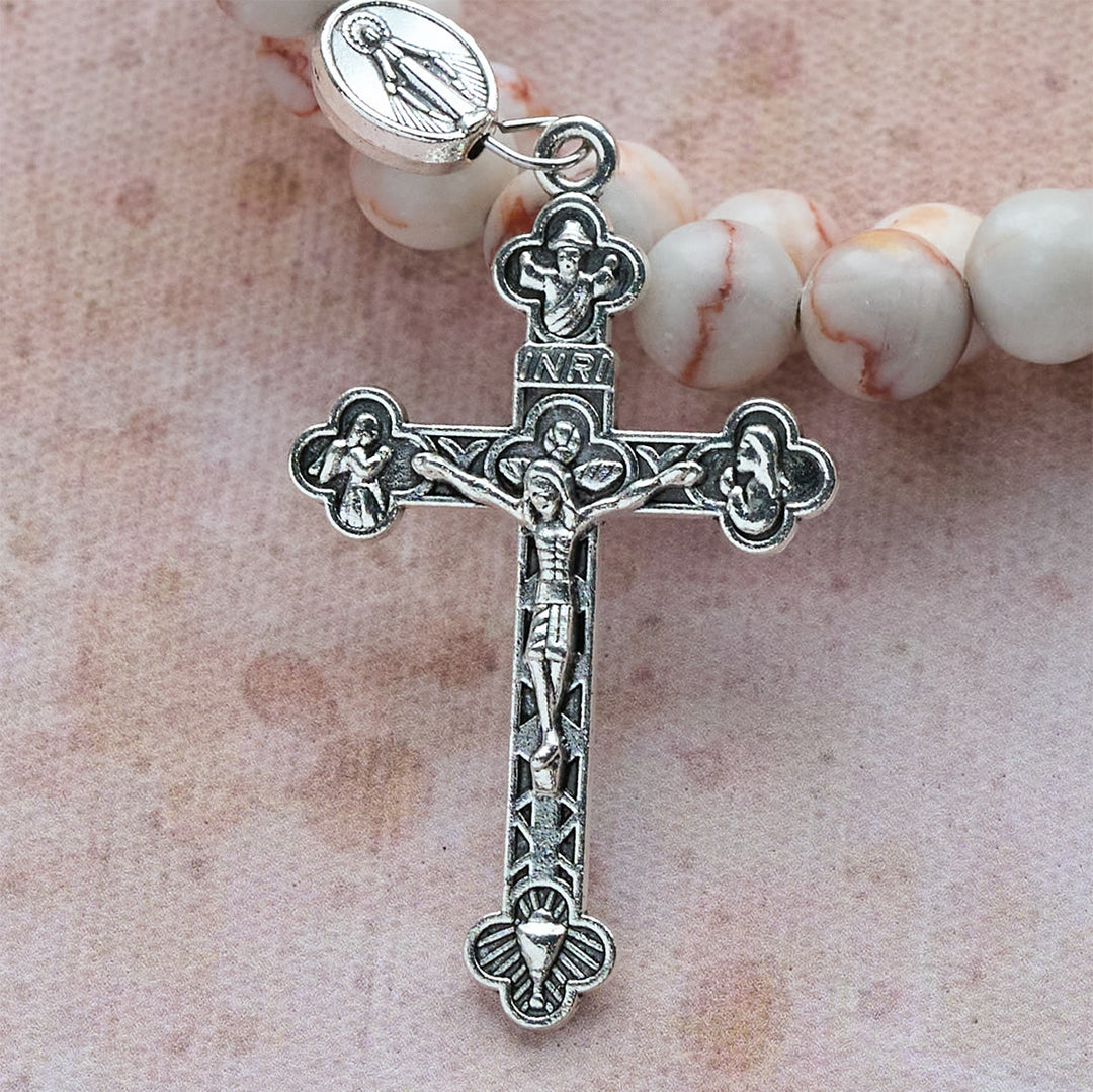 Christianartworkshop Rosewood Grain & Matte Web Stone Memory Wire Rosary Bracelet with Marian Medals - image 8