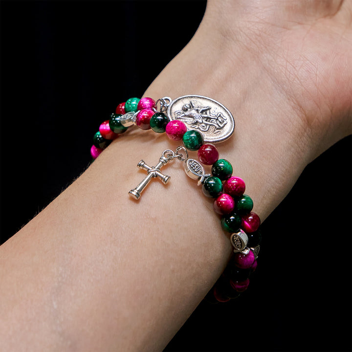 Christianartworkshop Dual-Toned Tiger Eye Memory Wire Rosary Bracelet with Saint Michael - image 1